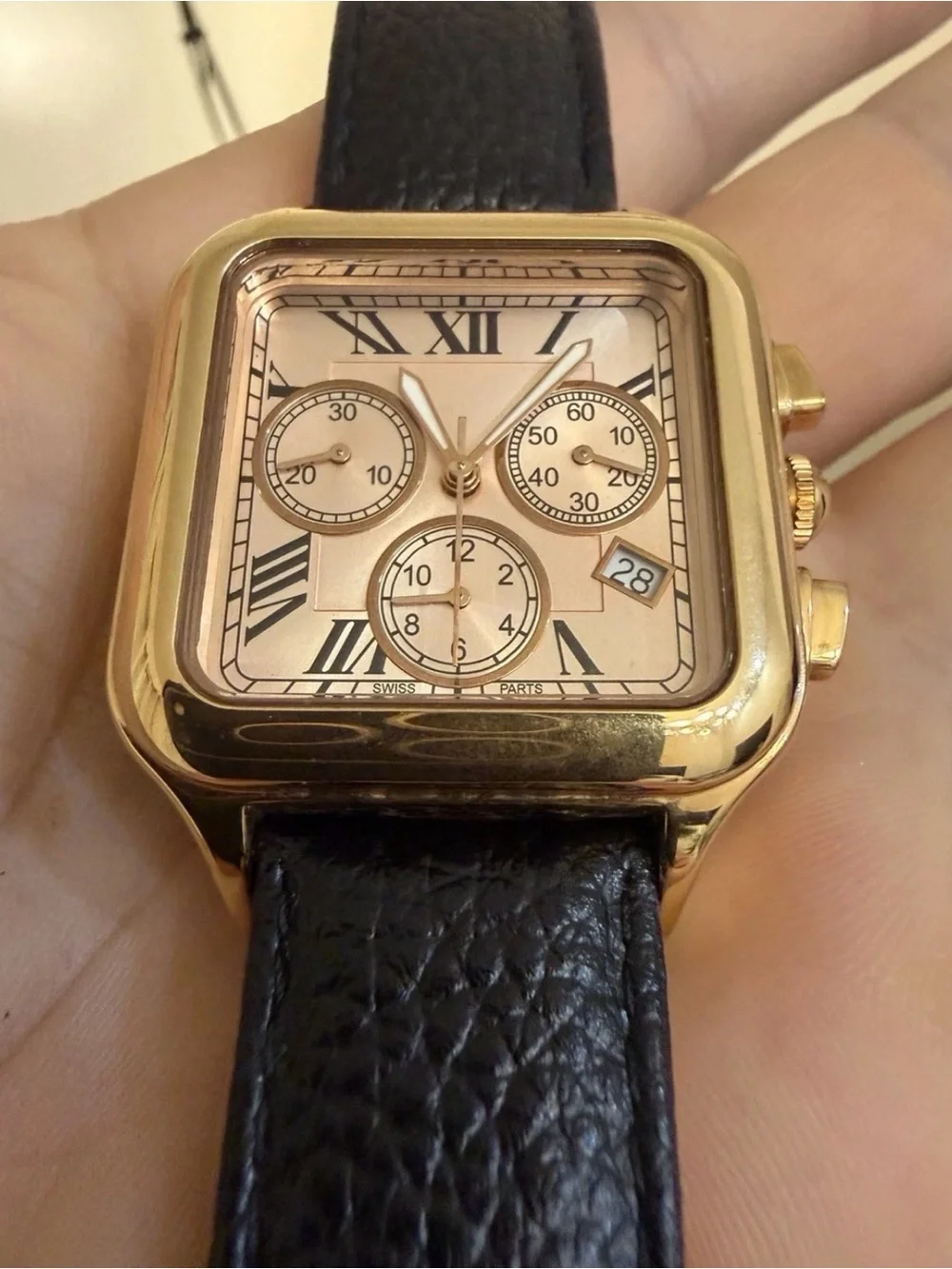 Bronzo Italia Square Chronograph Watch Rose Gold Plated Bronze Roman Numeral